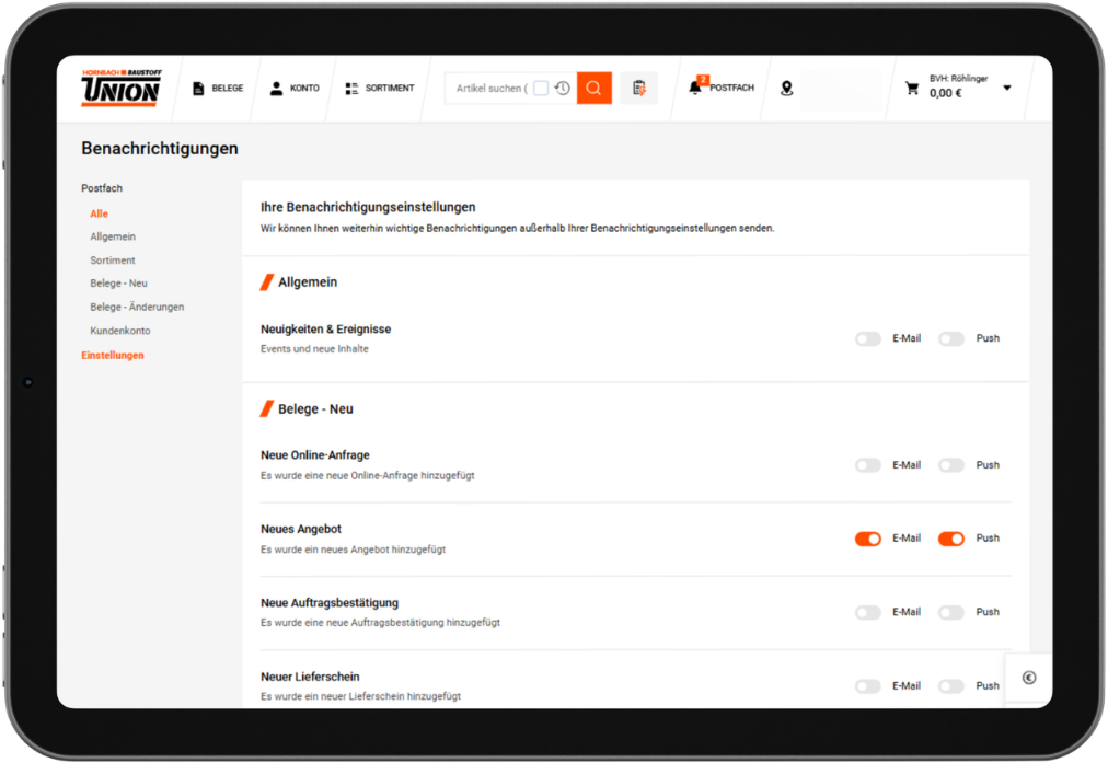 Einstellung Benachrichtigungen